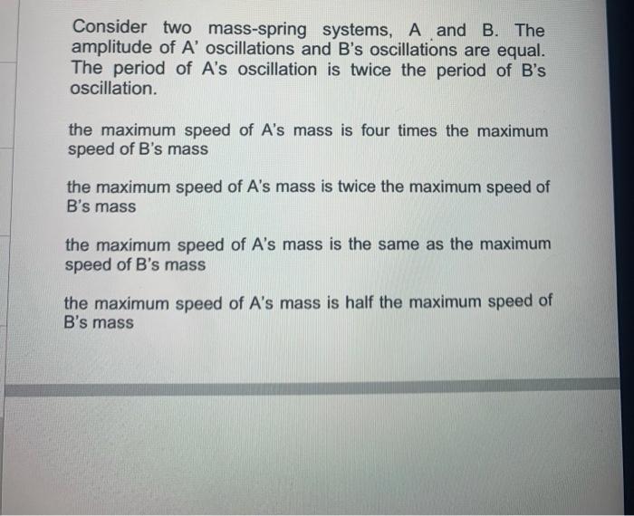 Solved Consider Two Mass-spring Systems, A And B. The | Chegg.com