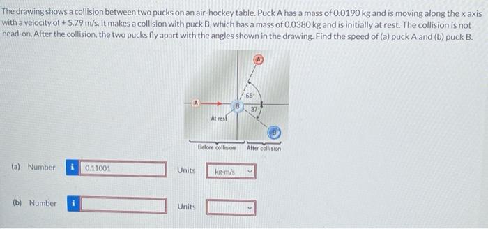 Solved The drawing shows a collision between two pucks on an | Chegg.com