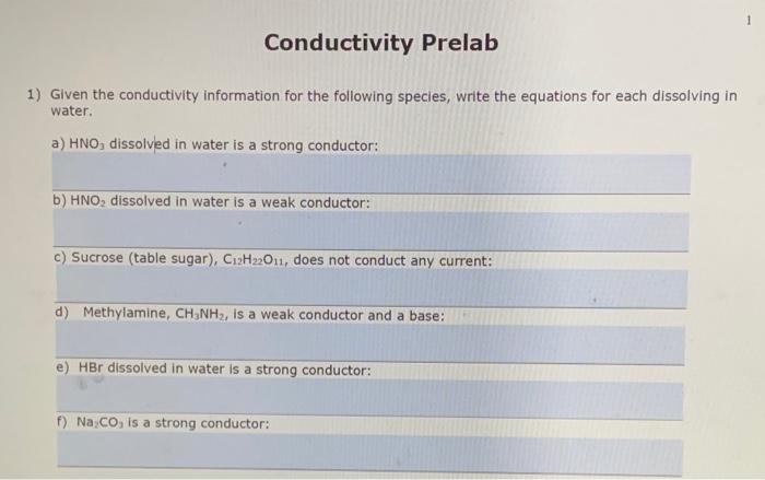 Solved 1 Conductivity Prelab 1) Given the conductivity | Chegg.com
