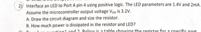 Solved 2) Interface an LED to Port A pin 4 using positive | Chegg.com