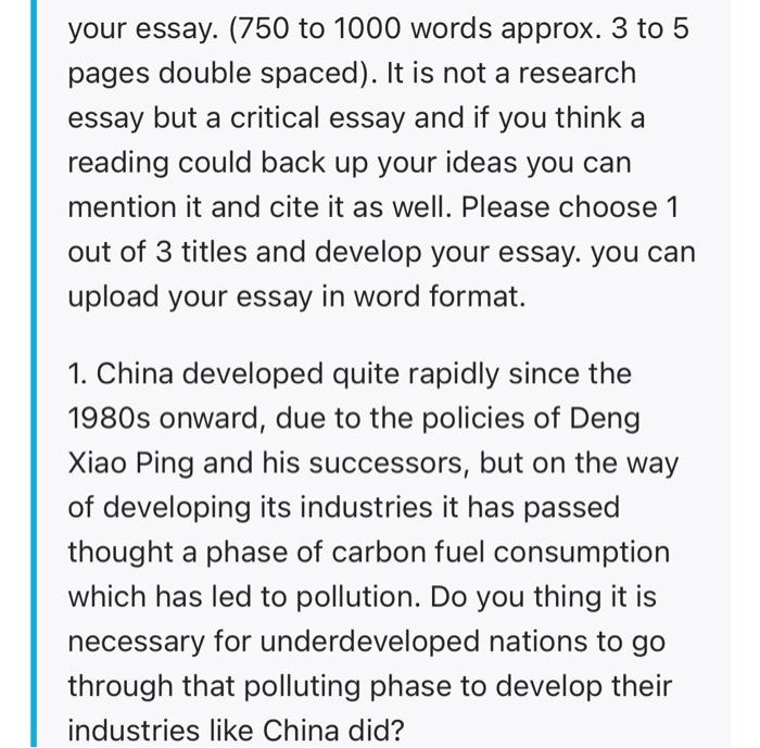 Solved Your Essay 750 To 1000 Words Approx 3 To 5 Pages Chegg Com