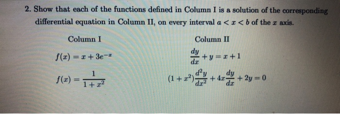 Solved 2. Show that each of the functions defined in Column | Chegg.com