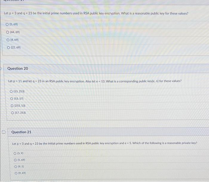 Solved Let p=3 and q=23 be the initial prime numbers used in | Chegg.com