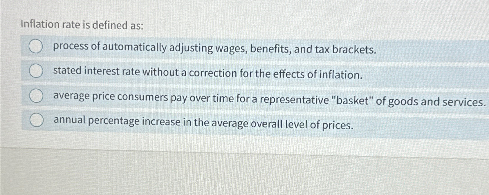 Solved Inflation rate is defined as:process of automatically | Chegg.com