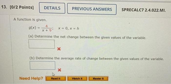 Solved net change and average rate of change of a function, | Chegg.com