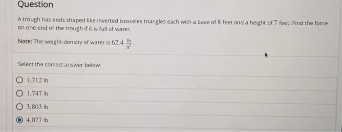 A trough has ends shaped like inverted isosceles | Chegg.com