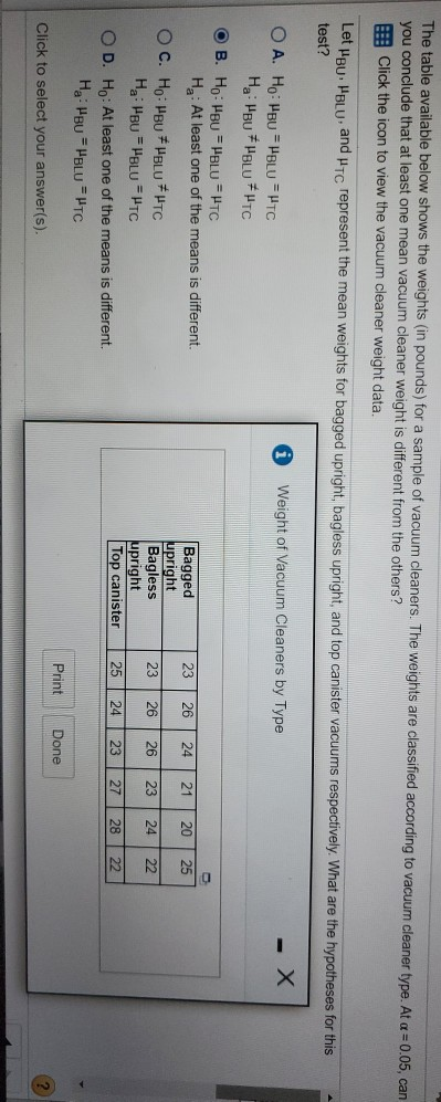 Solved The table available below shows the weights (in | Chegg.com