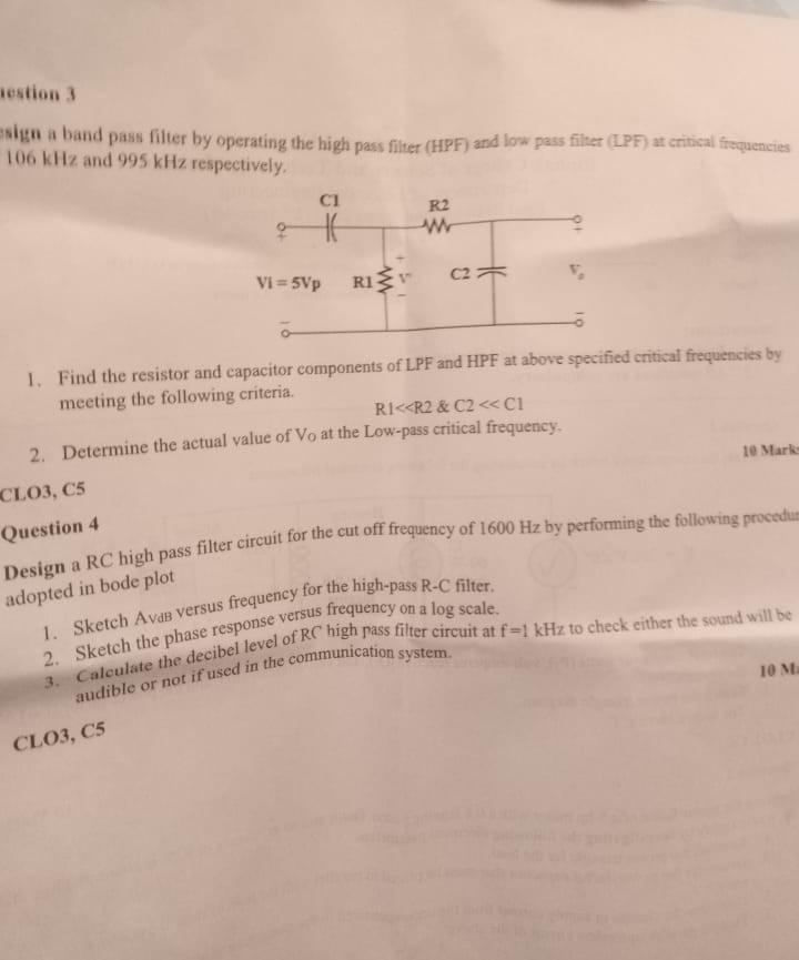 Solved sign a band pass filter by operating the high pass | Chegg.com