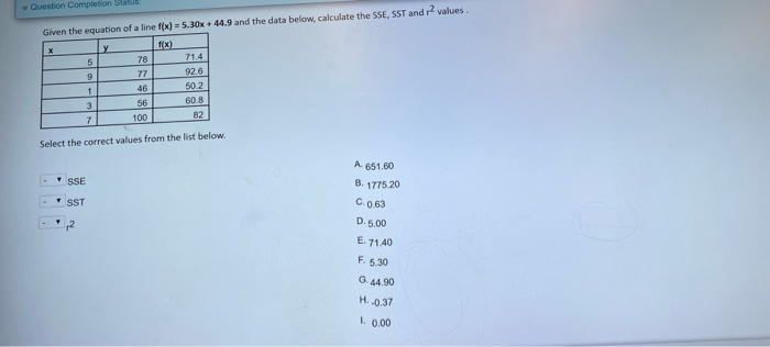 Solved Question Completion Status values Given the equation | Chegg.com