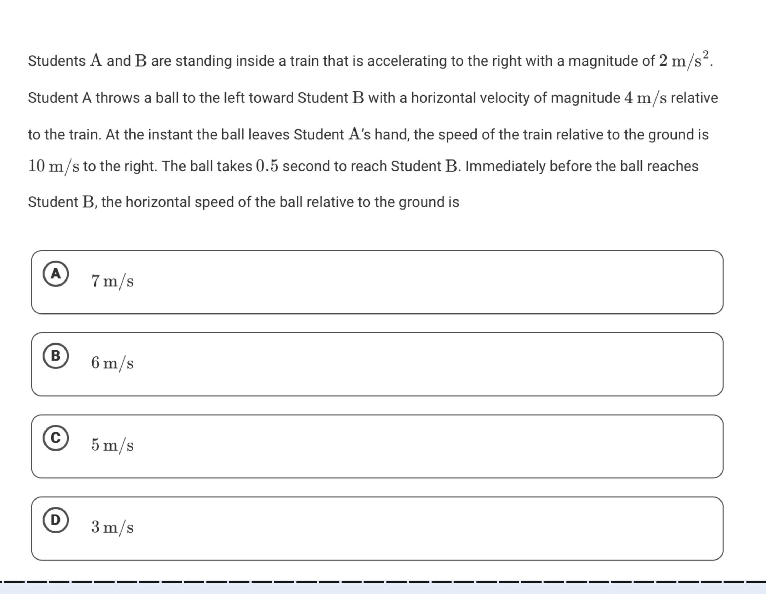 Solved Students A and B are standing inside a train that is | Chegg.com