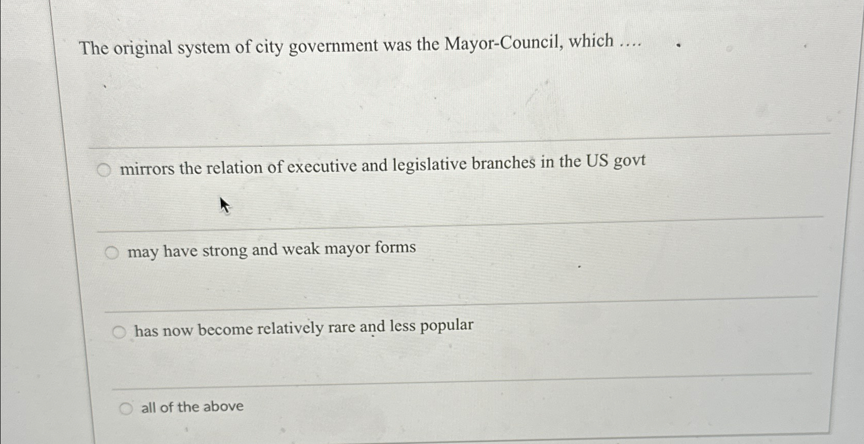 Solved The original system of city government was the | Chegg.com