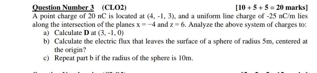Solved A point charge of 20nC is located at (4,−1,3), and a | Chegg.com