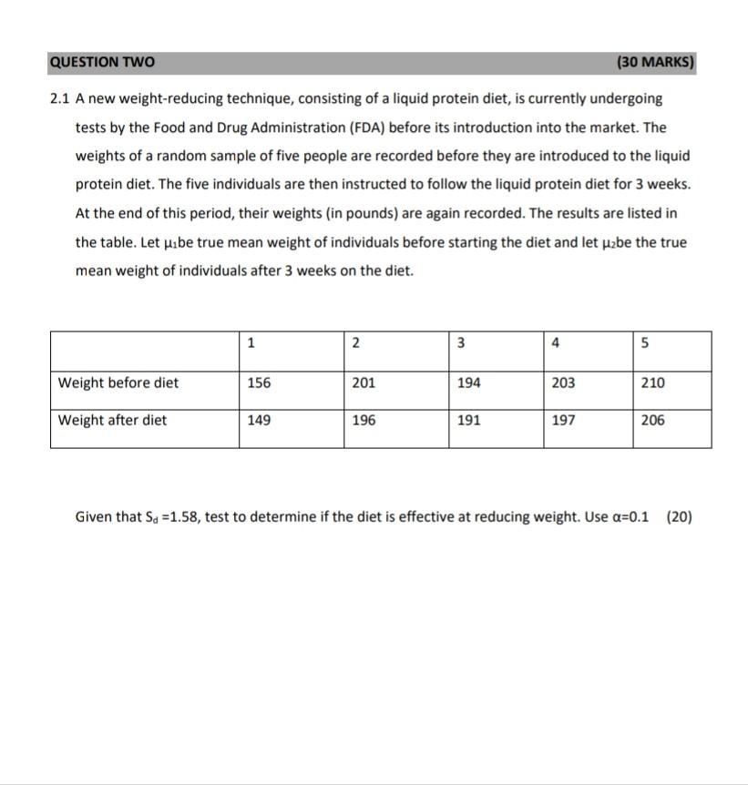 Solved QUESTION TWO (30 MARKS) 2.1 A new weightreducing