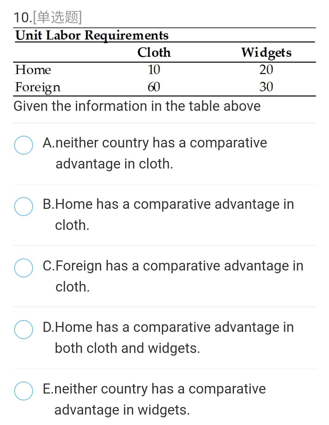 Solved 9.单选题 Given the information in the table above, if | Chegg.com
