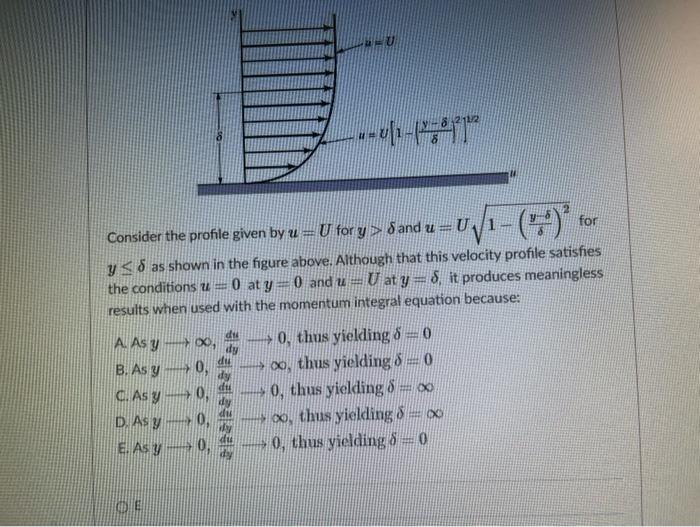 Solved --01-1970113 Consider the profile given by u=U for y> | Chegg.com