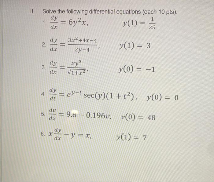 Solve the following differential equations (each | Chegg.com