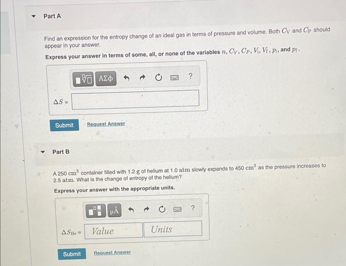 Solved The entropy change of an ideal gas in terms of | Chegg.com
