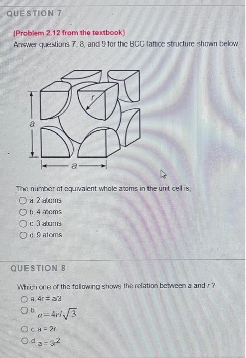 Solved The atomic packing factor of the BCC lattice | Chegg.com