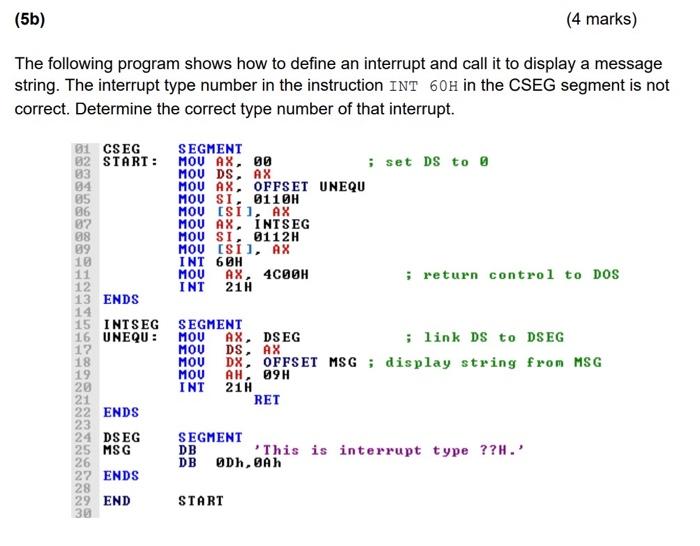 Solved (8086/8088 interrupt processing) (5a) (4 marks) For | Chegg.com