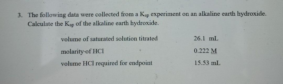 Solved 3 The Following Data Were Collected From A Ksp 6801