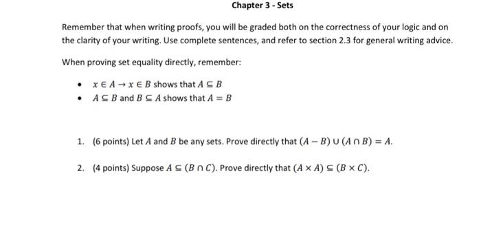 Solved Chapter 3 - Sets Remember that when writing proofs, | Chegg.com
