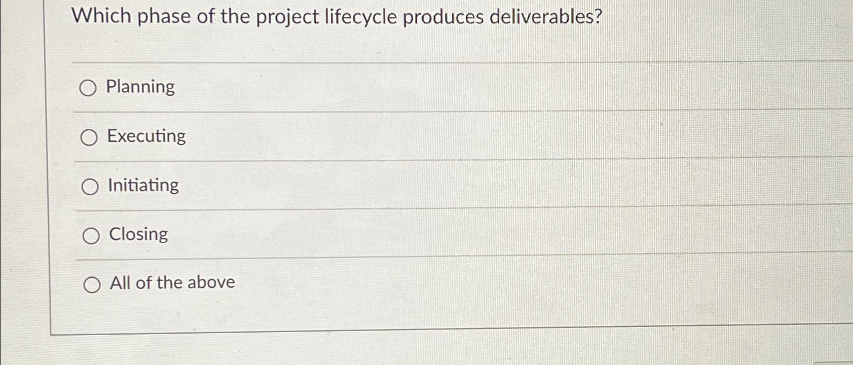 Solved Which phase of the project lifecycle produces | Chegg.com
