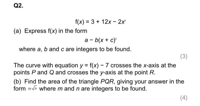 express f x in the form a x b 2 c