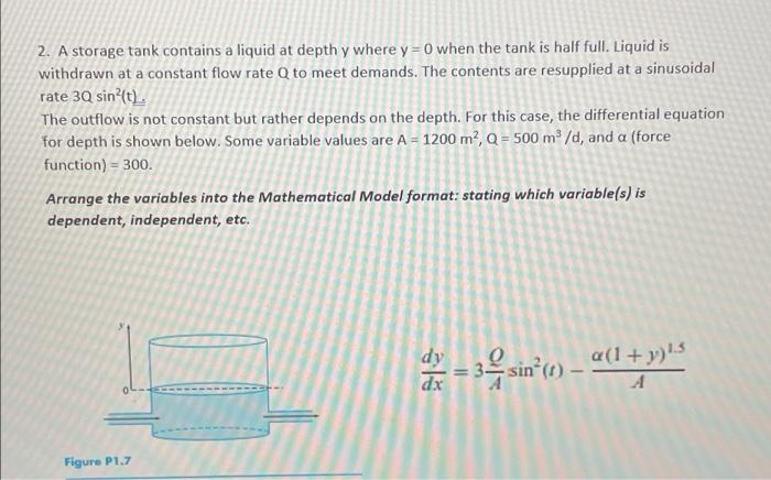 Solved 2. A storage tank contains a liquid at depth y where | Chegg.com