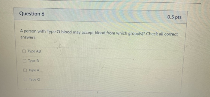 Solved Question 5 0.5 pts A person with type AB blood may | Chegg.com