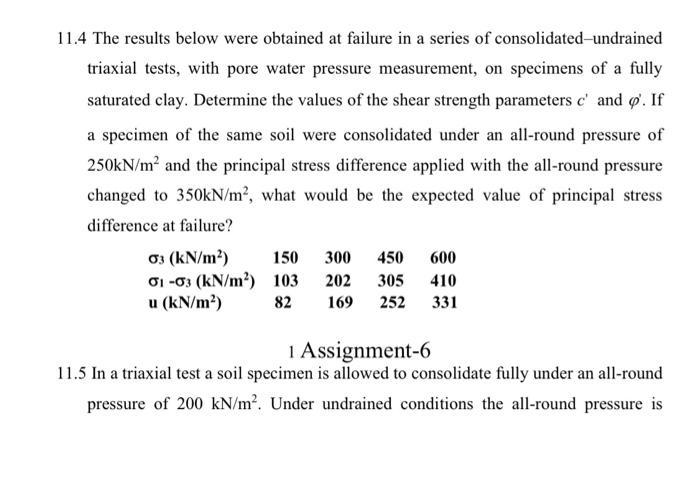 Solved 11 4 The Results Below Were Obtained At Failure In Chegg Com