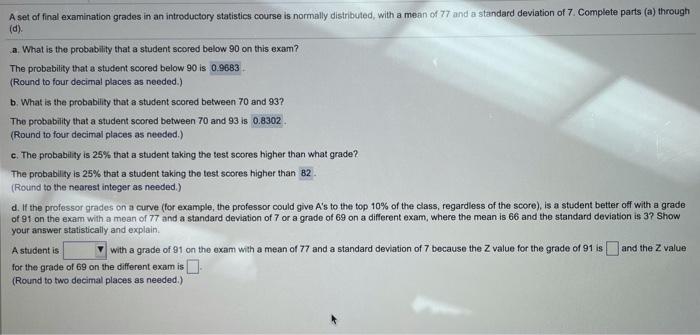 Solved A set of final examination grades in an introductory | Chegg.com