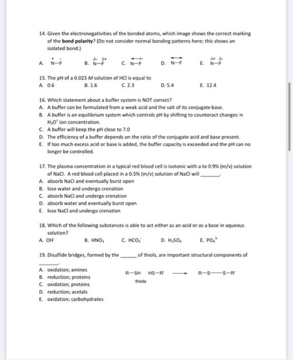 Solved A 0.6 14. Given the electronegativities of the bonded | Chegg.com