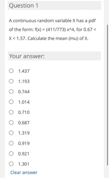 Solved Question 1 A continuous random variable X has a pdf | Chegg.com