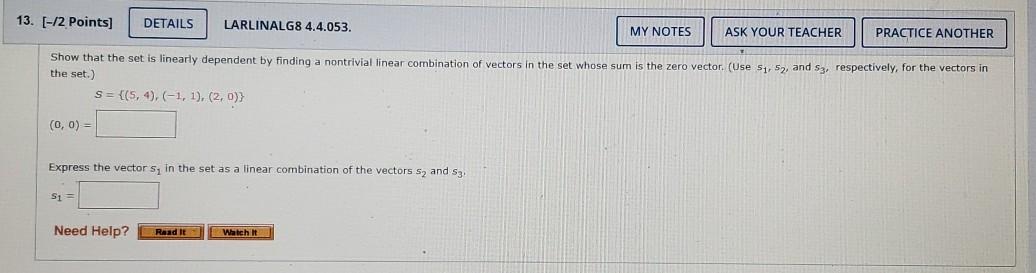 Solved 13 [ 12 Points] Details Larlinalg8 4 4 053 My Notes