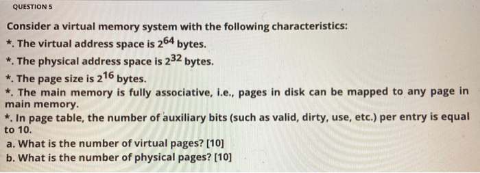 Solved QUESTIONS Consider a virtual memory system with the | Chegg.com