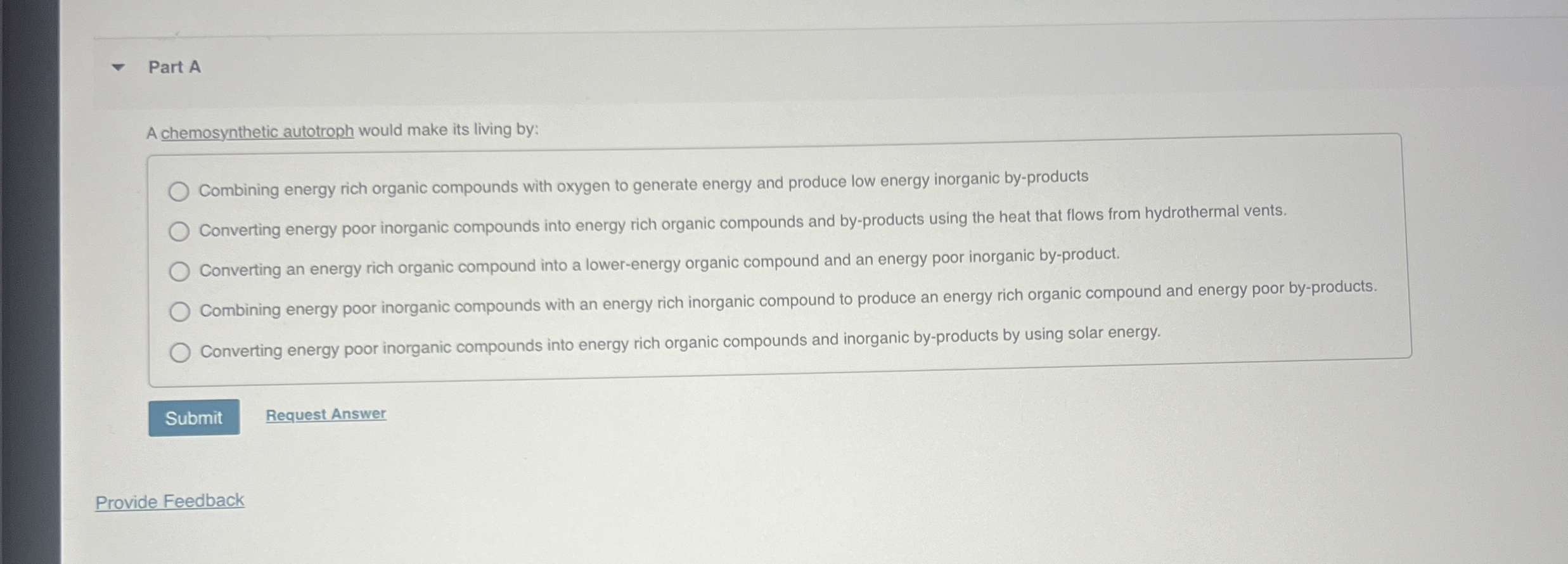 Solved Part Aa Chemosynthetic Autotroph Would Make Its Chegg Com