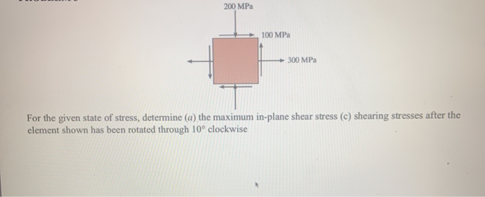Solved 200 MPa 100 MPa 300 MPa For the given state of | Chegg.com