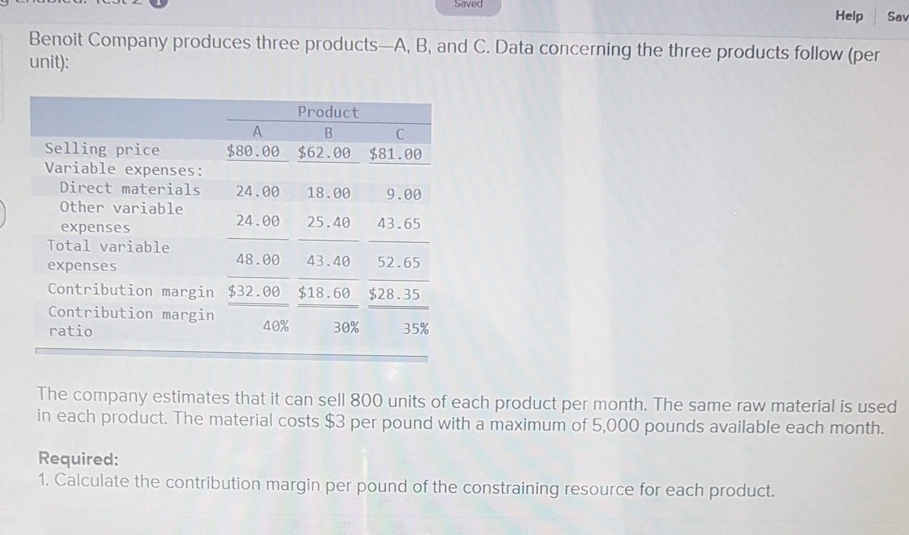 Solved Benoit Company produces three productsA, B, and C.