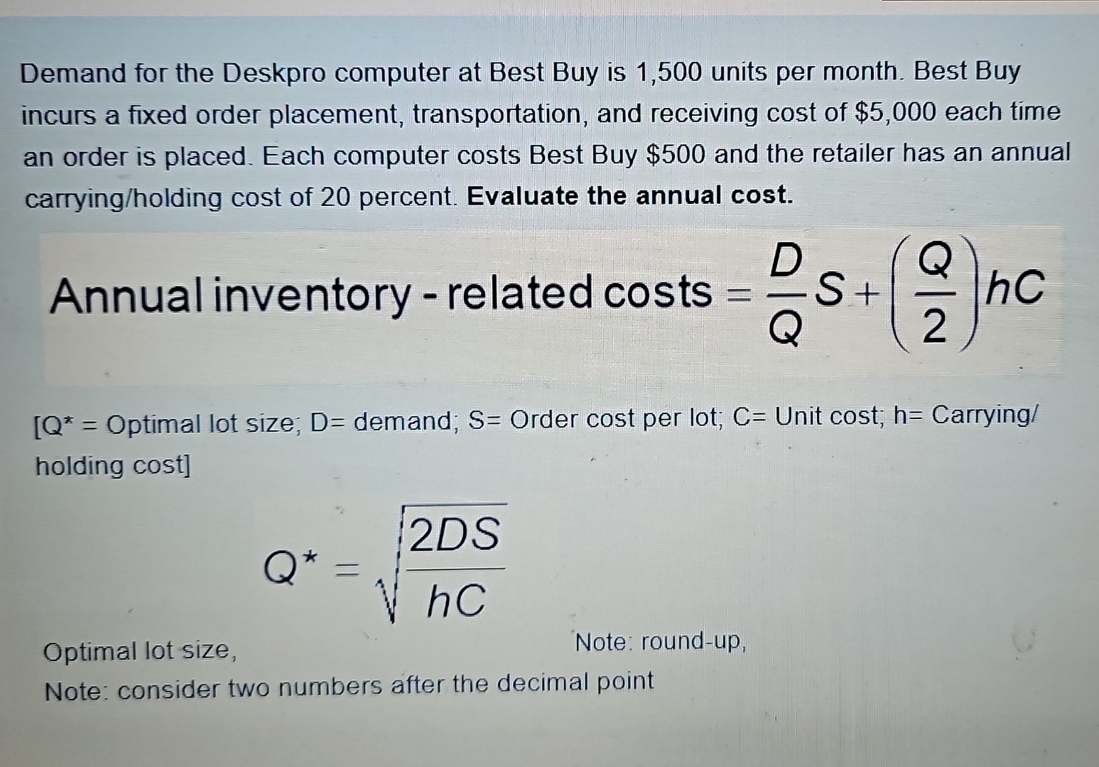 Solved Demand for the Deskpro computer at Best Buy is 1,500