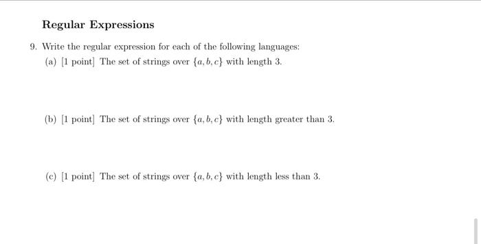 Solved Regular Expressions 9. Write The Regular Expression | Chegg.com