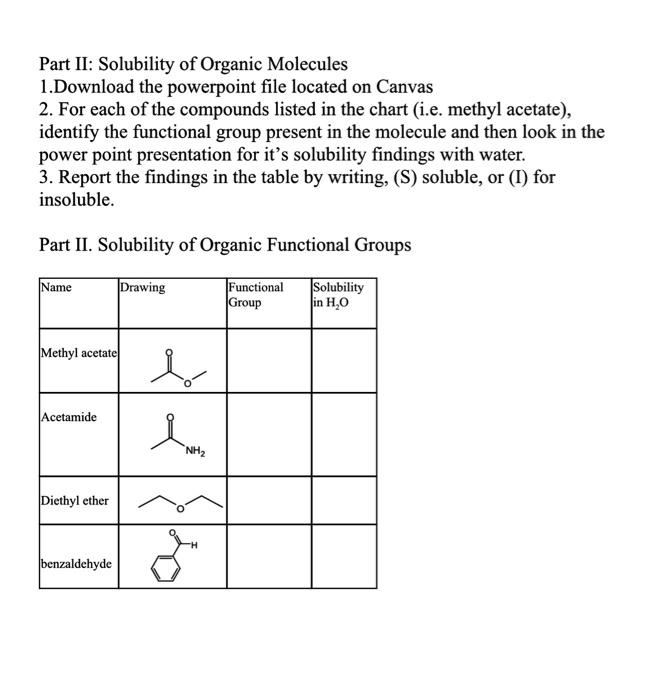 Solved Part II: Solubility Of Organic Molecules 1.Download | Chegg.com