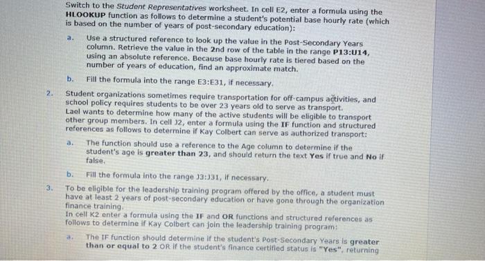 Solved a. 2. Switch to the Student Representatives | Chegg.com