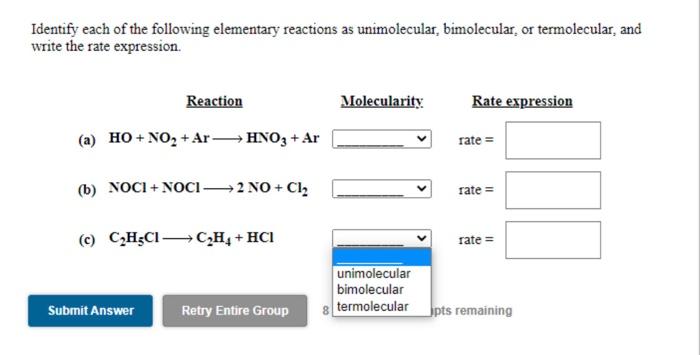 Solved Identify Each Of The Following Elementary Reactions | Chegg.com