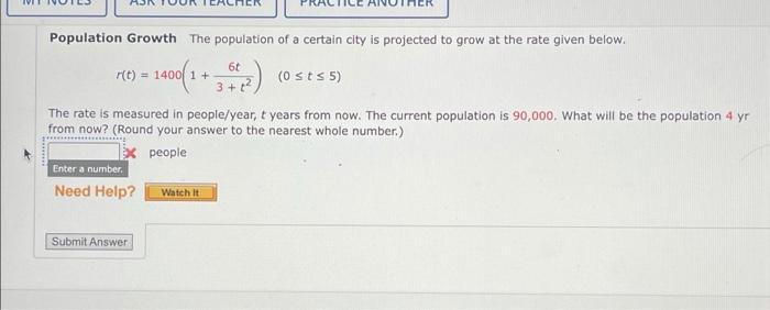 Solved Population Growth The population of a certain city is | Chegg.com