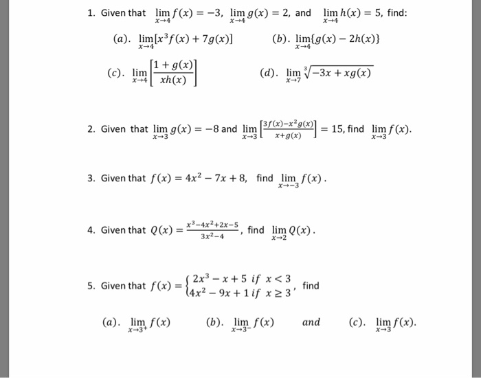 Solved 1 Given That Lim F X 3 Lim G X 2 And Lim Chegg Com