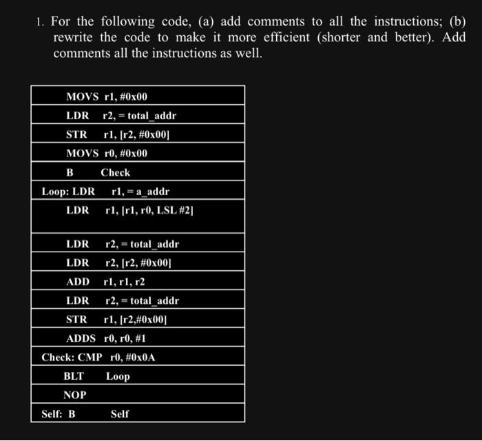 Solved 1. For the following code, (a) add comments to all | Chegg.com