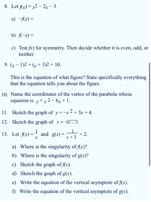 1 Let F X X2 1 And G X 3x A Evaluate Chegg Com