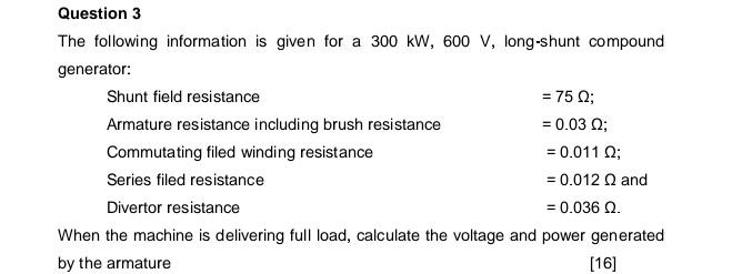 Solved Question 3 The Following Information Is Given For A | Chegg.com