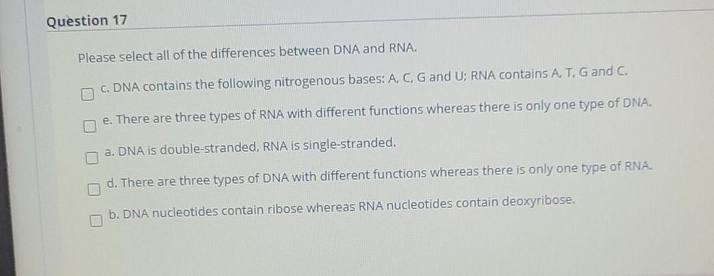 Solved Question 17 Please select all of the differences | Chegg.com
