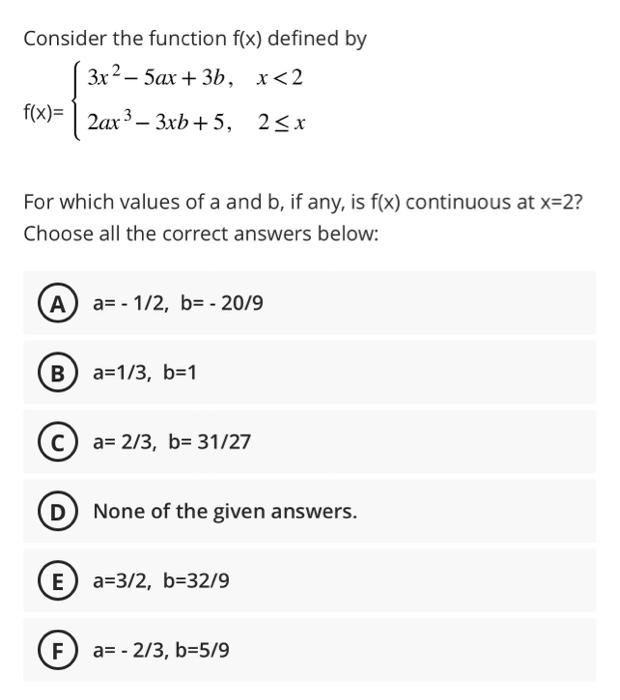 Solved Consider The Function F X Defined By